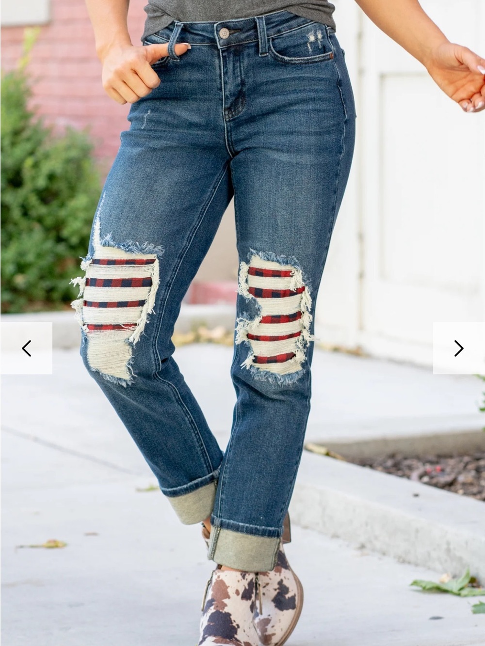 Judy Blue Size 16W Buffalo Plaid Patch Mid Rise Cuffed Boyfriend Jeans New - Picture 16 of 16
